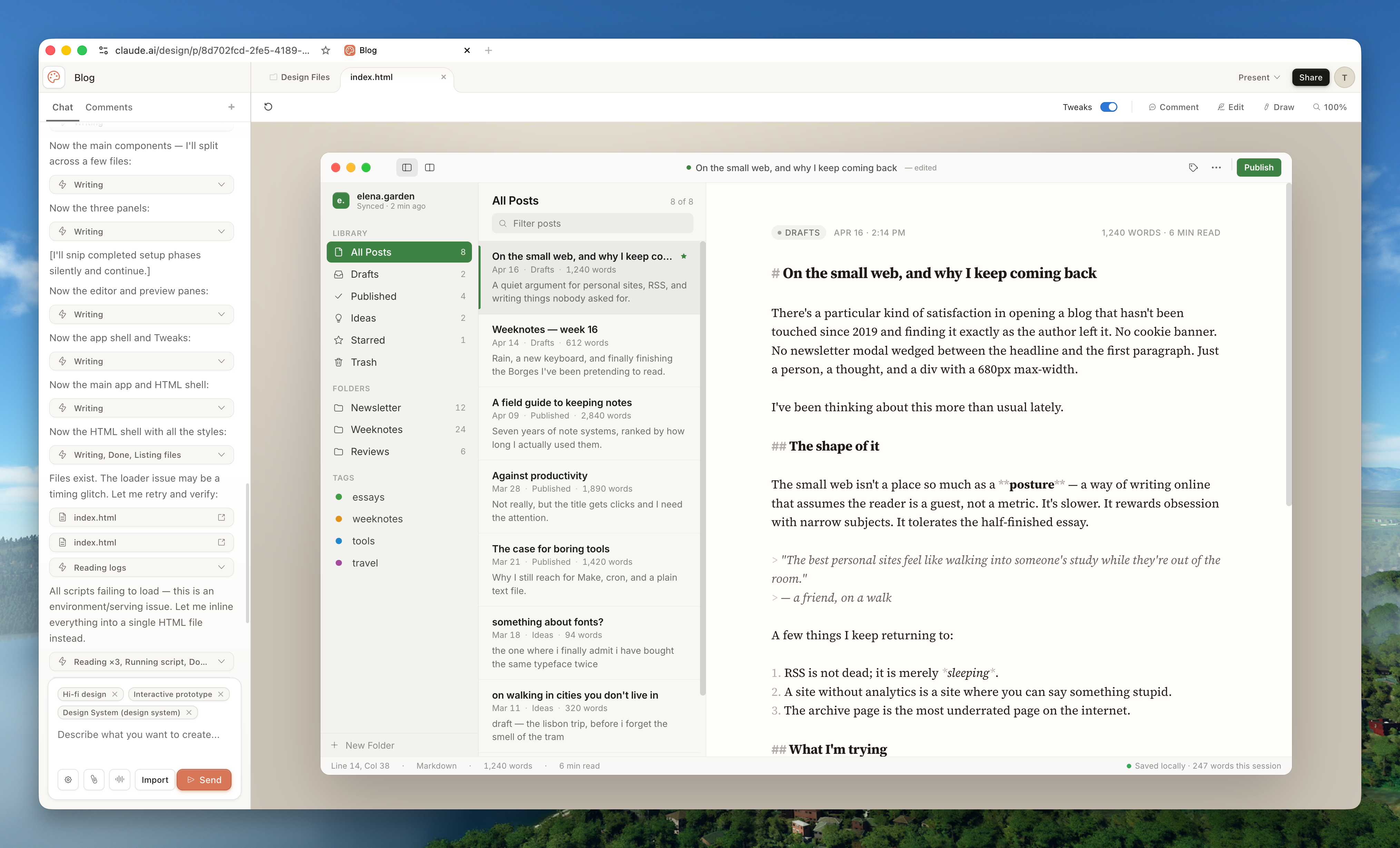 Claude Design UI: upload a screenshot, get an interactive prototype, slide deck, or landing page back