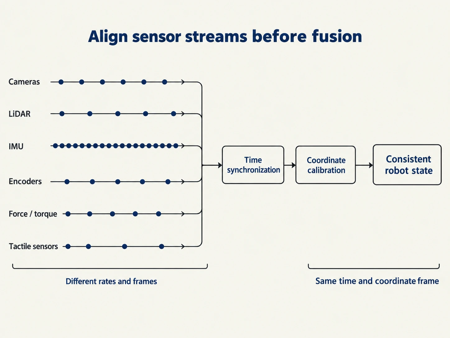 Time synchronization and coordinate calibration for six sensor streams